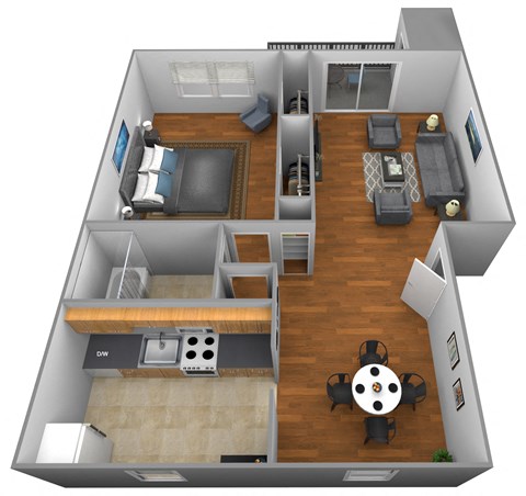 Floor plan for 1 bed, 1 bath, 700 sqft